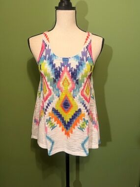 Almost Famous White Tank with Multicolor Aztec Print